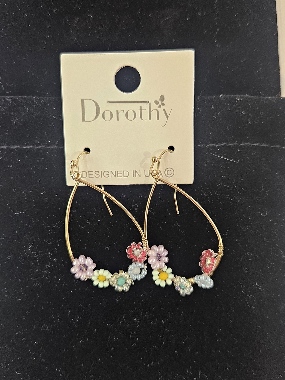 Gold Hoop Earrings with Multi-Color Floral Beads